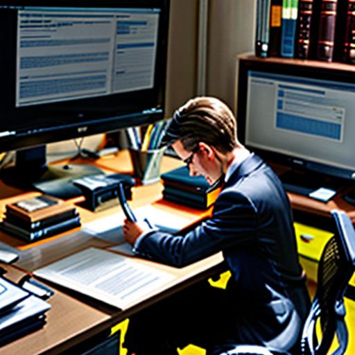 Lawyer Reviewing Documents on a Laptop